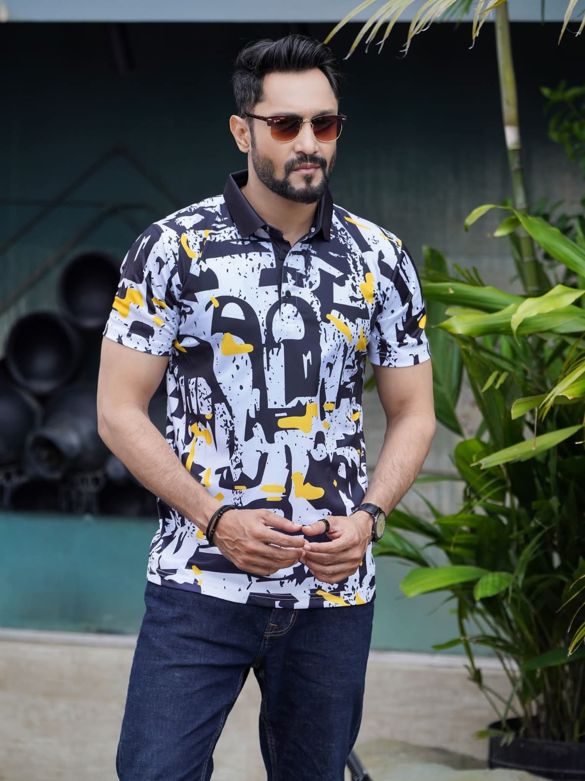 Premium Graphic Print Half Sleeve Polo Shirt for Men