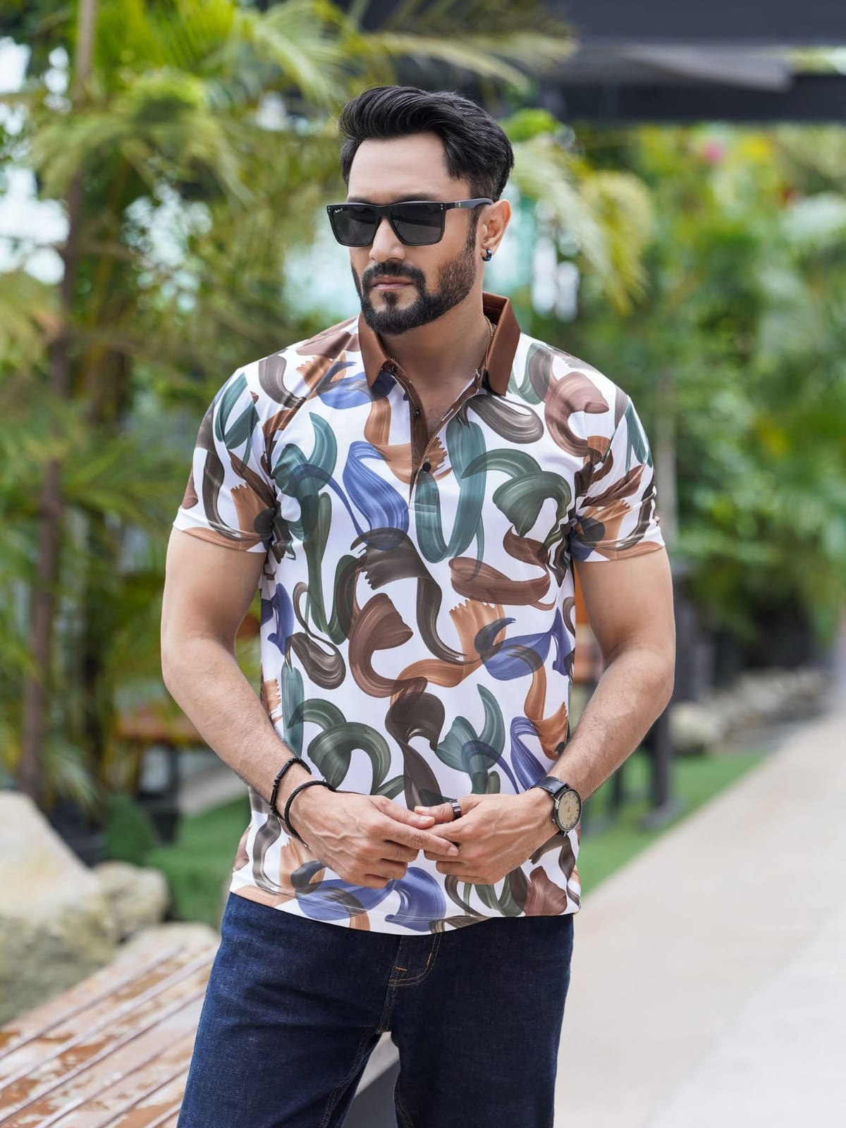 Premium Abstract Print Polo Shirt for Men