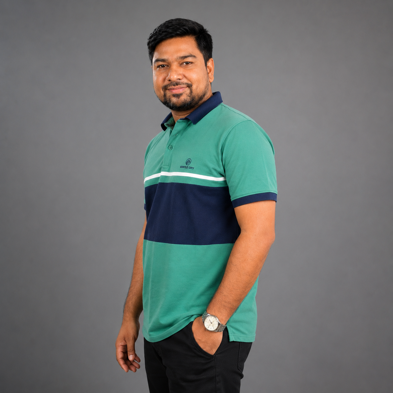 Gentle City Green Colorblock Polo Shirt for Men