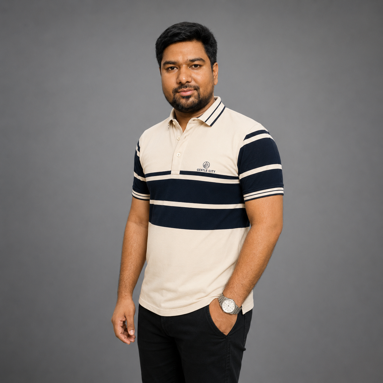 Gentle City Premium Cream & Navy Polo Shirt for Men