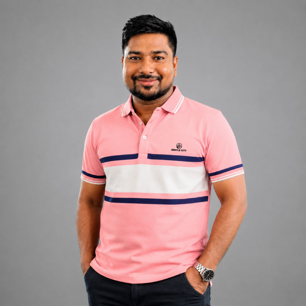 Gentle City Premium Pink Colorblock Polo Shirt for Men