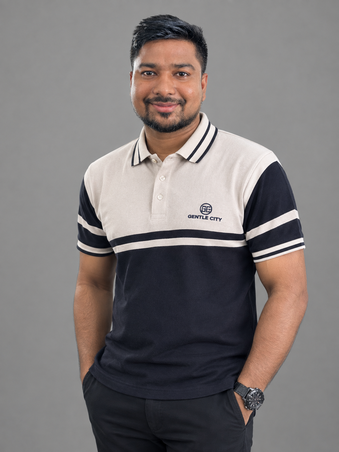 Gentle City Premium Cream & Navy Polo Shirt for Men